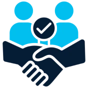Partnership icon with handshake and checkmark