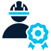 Construction worker with quality badge icon